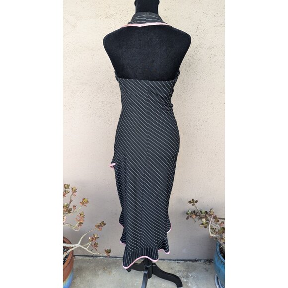 💜Pinstripe Halter Dress with Pink Rose Accent - Picture 2 of 13